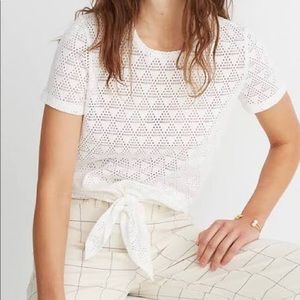 Madewell Front Tie White Geo Eyelet Tee